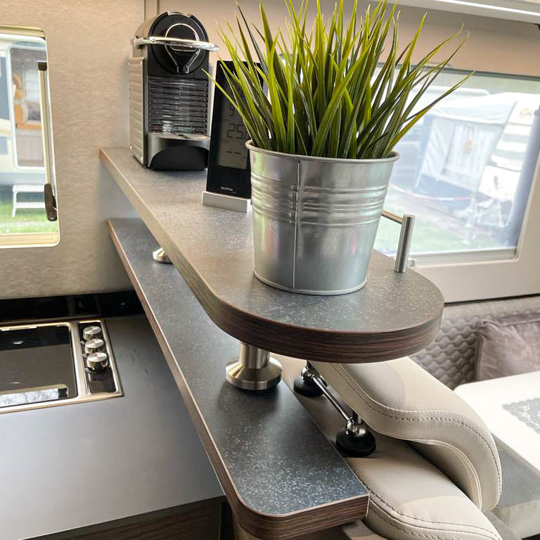 3393-2-teiliges Ablageboard für Adria Modelle ab 2021 - Terrazzo Nero mit Kante in Wenge Classic / mit Reling