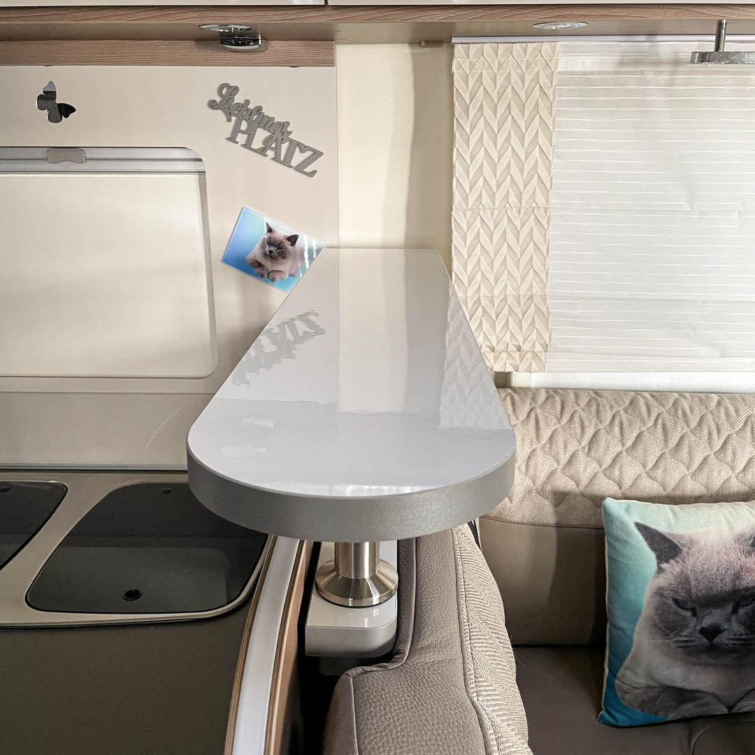 3041-2-teiliges Ablageboard für Bürstner Lyseo Modelle - Hochglanzweiß mit Kante in Grau/Anthrazit / ohne Reling