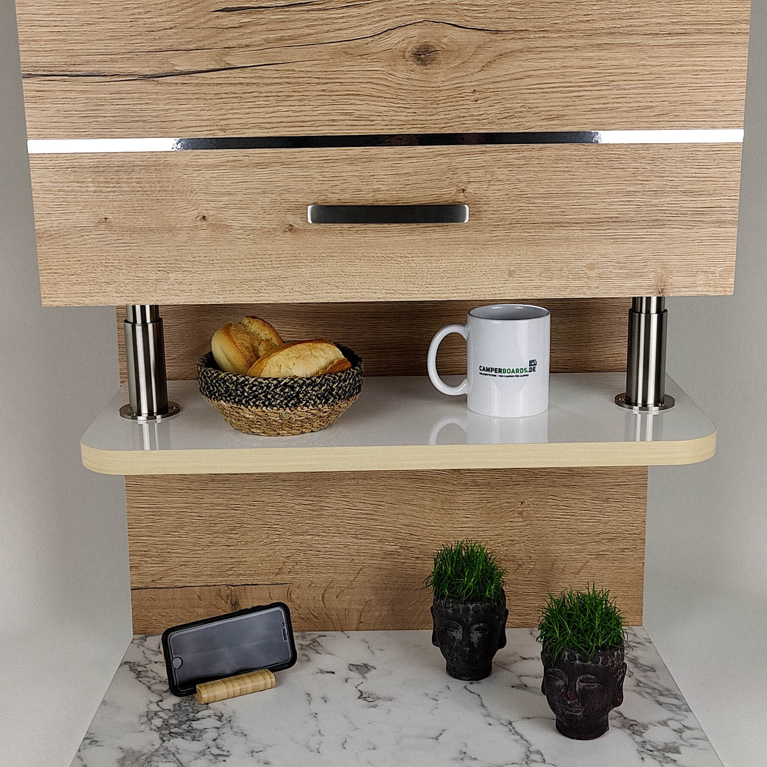 #farbe_Hochglanzweiß mit Kante in Ahorn Hell