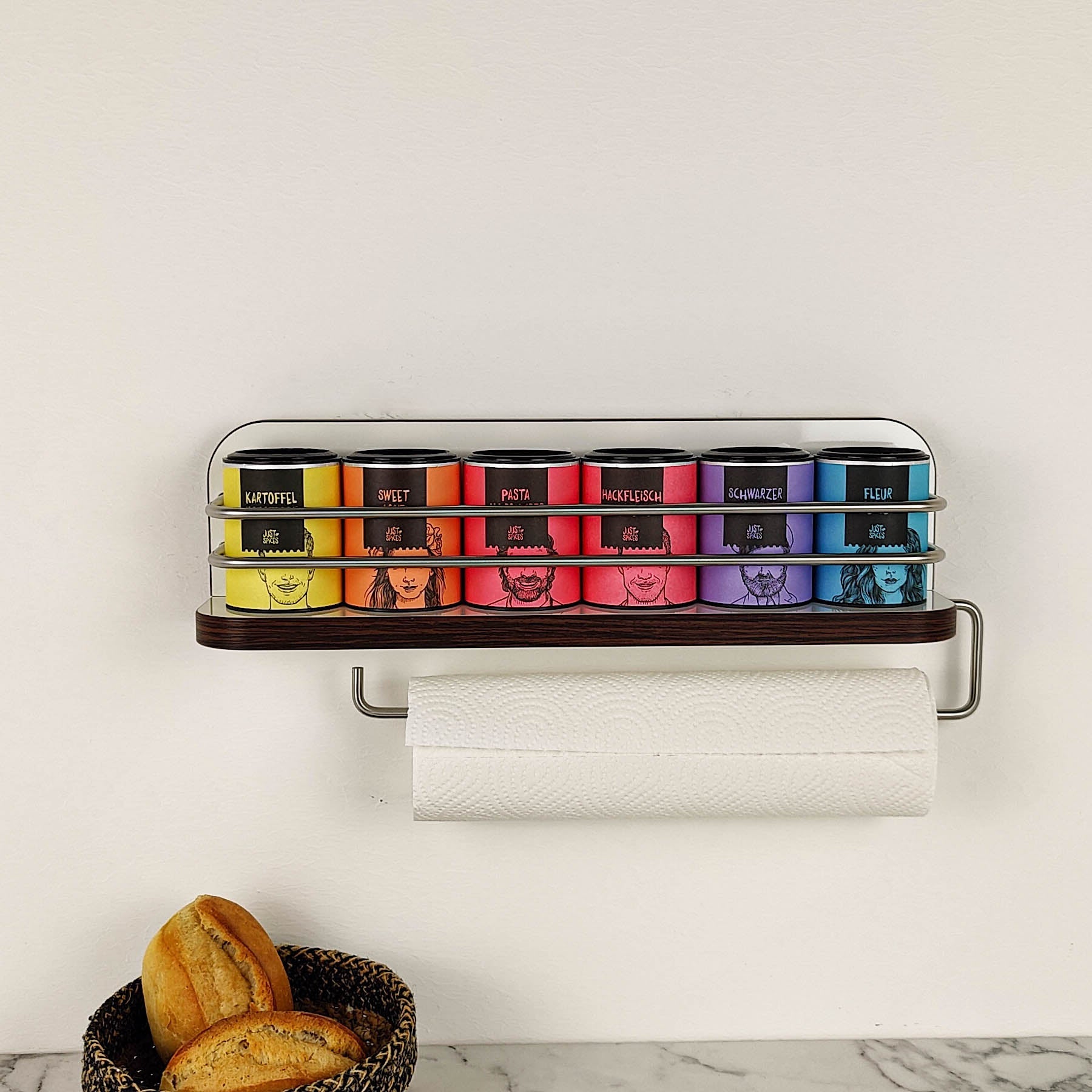 #farbe_Hochglanzweiß mit Kante in Wenge Classic und Edelstahlreling