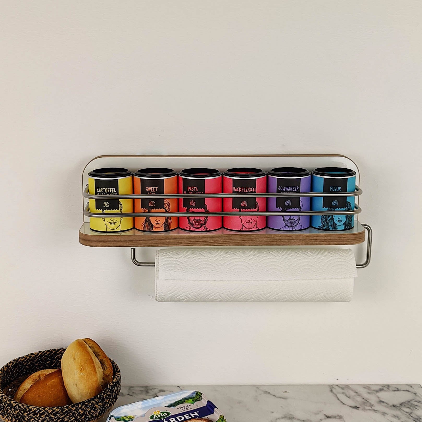 #farbe_Hochglanzweiß mit Kante in Kirsche/Havanna und Edelstahlreling