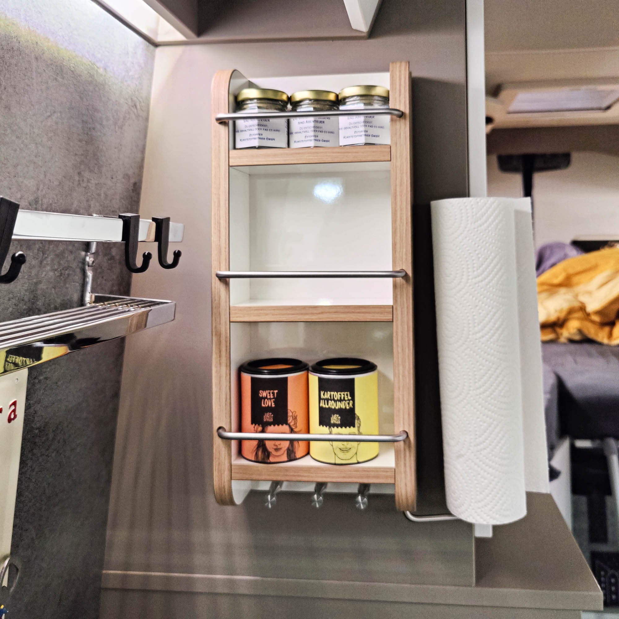 Universal motorhome wall shelf with 3M Dual Lock