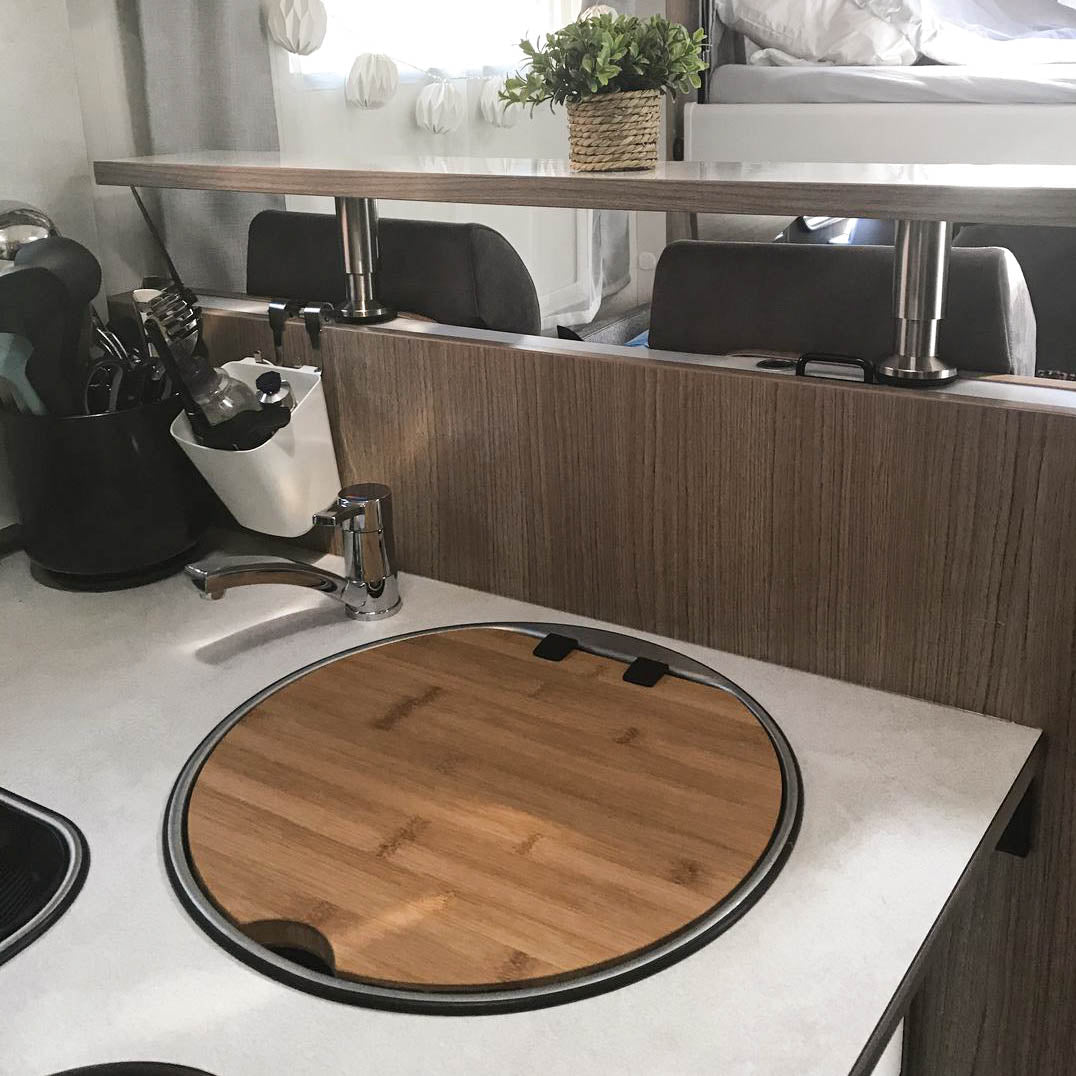 3075-Cutting board with sink cover for Thetford universal sink with glass cover - Bamboo dark