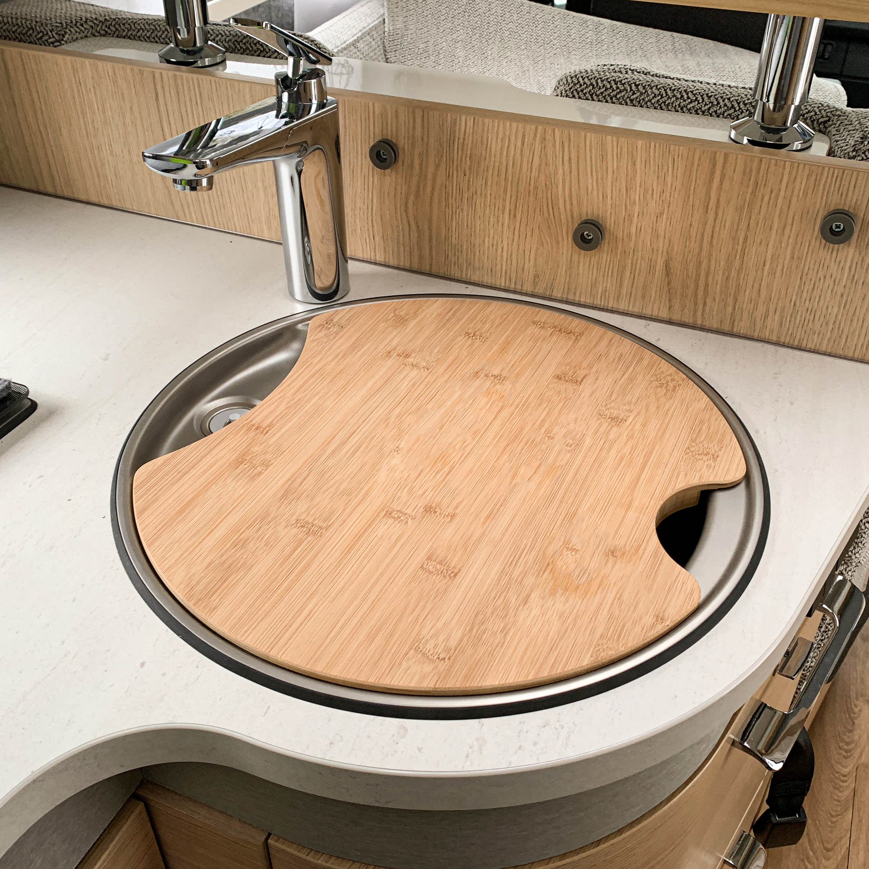 Cutting board with sink cover for Hymer and Eriba models